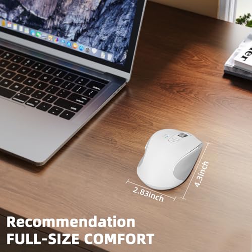 Wireless Bluetooth Mouse with USB-A, USB-C Receiver, Rechargeable, 3-Device, Full-Size, Silent Click, Ergonomic Mice for MacBook/Laptop/Computer/Tablet/PC/iPad (White) - color: White