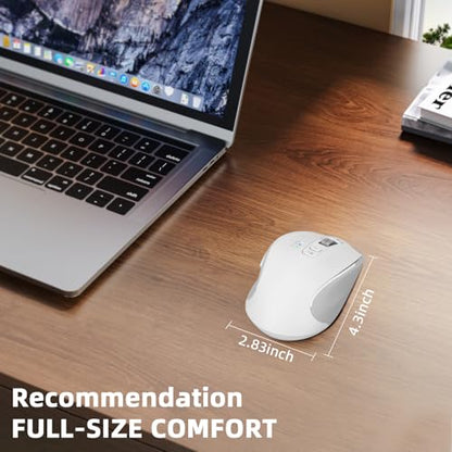 Wireless Bluetooth Mouse with USB-A, USB-C Receiver, Rechargeable, 3-Device, Full-Size, Silent Click, Ergonomic Mice for MacBook/Laptop/Computer/Tablet/PC/iPad (White) - color: White