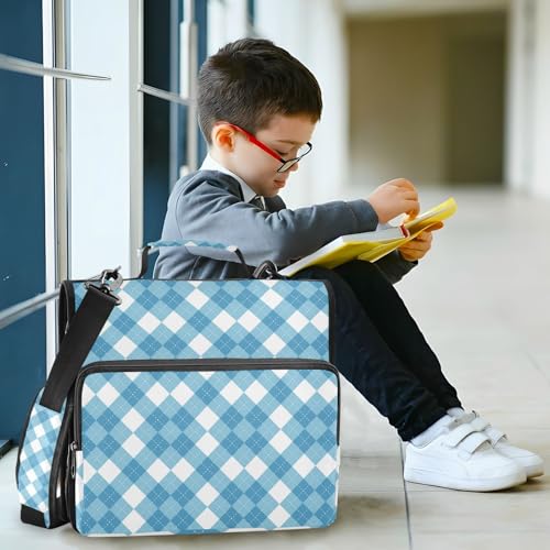 Argyle Blue and White Zipper Binder 3 Ring 1.5 Inch School Binder Organizer with Shoulder Strap Handle File Folder Pockets Large Capacity Students Girl Boy Men Office Work - color: Argyle Blue and White