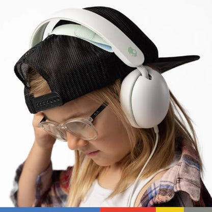 Skullcandy Grom Wired Headphones, Volume-Limiting Audio, Comfortable Over-Ear Fit, Foldable, Designed for Kids 6+, Convenient for Travel with 3.5mm AUX Plug, Built-in Microphone - Bone Seafoam - color: Bone Seafoam, style: Wired