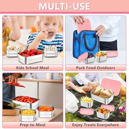 TeamFar Stainless Steel Lunch Box, Food Snack Storage Bento Containers with Silicone Lids for Kids Adults to School Work, Kids Friendly & Dishwasher Safe, Leak-Proof & Easy Open, 25OZ + 8OZ*2 (Pink) - color: Pink