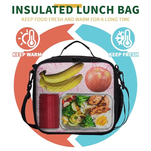 Pink Bow Lunch Box for Girls Kawaii Flowers Love Hearts Lunch Bag with Shoulder Strap for Kids Teens Durable Large Capacity Insulated Lunchbox Thermal Meal Bag for School Picnic - color: A-Bow Pink