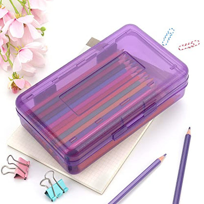 Tamaki 1 Pack Plastic Pencil Box Large Capacity, Purple | Clear Boxes with Snap-tight Lid Stackable Design and Stylish Office Supplies Storage Organizer - color: Purple