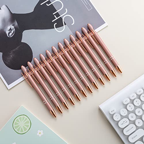 PASISIBICK 12 Pieces Rose Gold Ballpoint Pen with Stylus Tip, 2 in 1 Rose Gold Stylus Pens Stylish Pen, Metal Stylus Pen for Touch Screens, 1.0 mm Black Ink(Pack of 12) - color: 12 Pcs Rose Gold Stylus Pens
