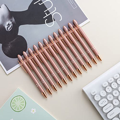 PASISIBICK 12 Pieces Rose Gold Ballpoint Pen with Stylus Tip, 2 in 1 Rose Gold Stylus Pens Stylish Pen, Metal Stylus Pen for Touch Screens, 1.0 mm Black Ink(Pack of 12) - color: 12 Pcs Rose Gold Stylus Pens