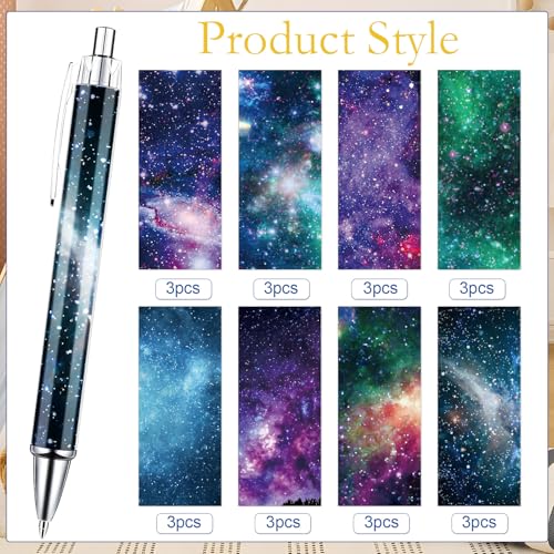 Galaxy Ballpoint Pens Gifts - 24 Pcs Starry Sky Pens Sets Green Plant Aesthetic Retractable Writing Ball Point Pen Favors for Home Office School Teacher Party Reward Supplies - style: Galaxy