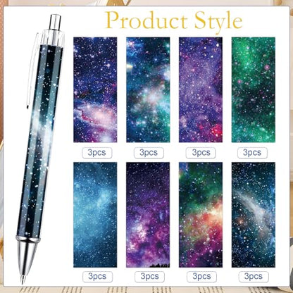 Galaxy Ballpoint Pens Gifts - 24 Pcs Starry Sky Pens Sets Green Plant Aesthetic Retractable Writing Ball Point Pen Favors for Home Office School Teacher Party Reward Supplies - style: Galaxy