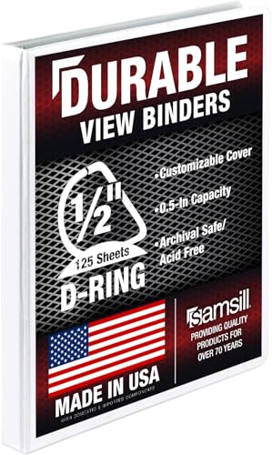 Samsill Durable 0.5 inch 3 Ring Binder, D Ring Binder, 100% Recycled Chipboard, White - color: White, size: 1 Pack, style: 0.5 Inch