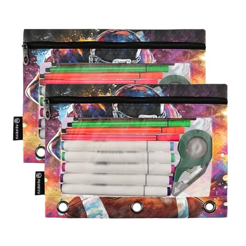 2 Pack Pencil Pouch for 3 Ring Binder American Football Player Pencil Case Pouch with Clear Window Zipper Binder Pencil Pouches Pen Bag for Office School Supplies - color: American Football Player