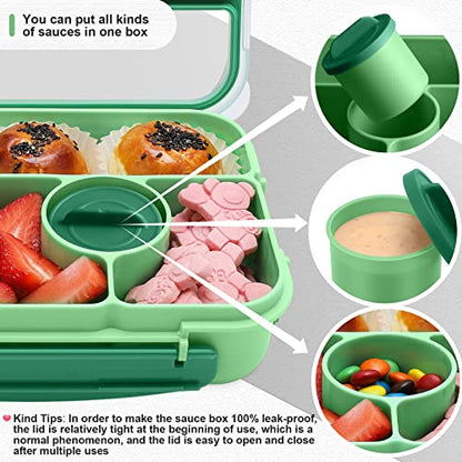 Amathley Bento Box Adult Lunch Box Kids,Lunch Containers for Adults/Kids/Toddler,5 Compartments Bento Lunch Box with Sauce Vontainers,Microwave & Dishwasher & Freezer Safe,BPA-Free (Green) - color: Green