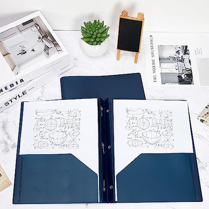 Lincia 100 Pcs Plastic Folders with Pockets and Prong Folders with Prongs 2 Pockets for Office, School for Students, Teachers, Office Workers(Navy Blue) - color: Navy Blue