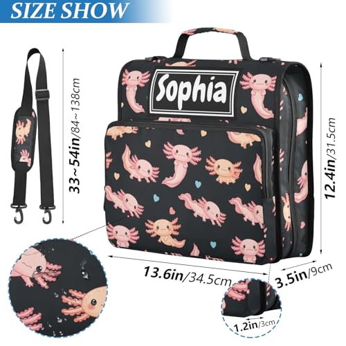 Cute Axolotl Black Print Custom Zipper Binder Bag 3 Ring with Shoulder Strap & Handle Personalized Binder Bag Expandable File Folder for School - color: Multi-cute Axolotl Black