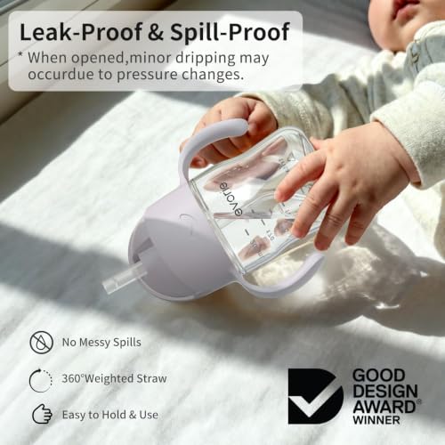 Evorie Tritan Weighted Straw Cup Baby Training Cup, Spill Proof, 7 Oz, 6M+ | BPA & BPS-Free, First learning cup, 360° drinking, Dishwasher safe, Durable Sippy Cup, Taro Purple - color: Taro Purple