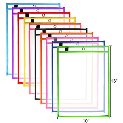 Dry Erase Pockets Sheet Protectors 30 Pack Reusable Oversized 10" x 13" Clear Durable Plastic Sleeves with 12 Pens, 4 Erasers and 2 Rings for Classroom Organization, Teacher and School Supplies