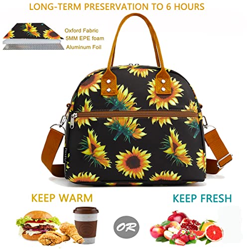 FlowFly Insulated Lunch Bag With Shoulder Strap for Women, Men, and Kids, Large and Reusable, Handle, Freezable Work and School Travel Tote and Meal Prep Organizer,Sunflower - color: Sunflower