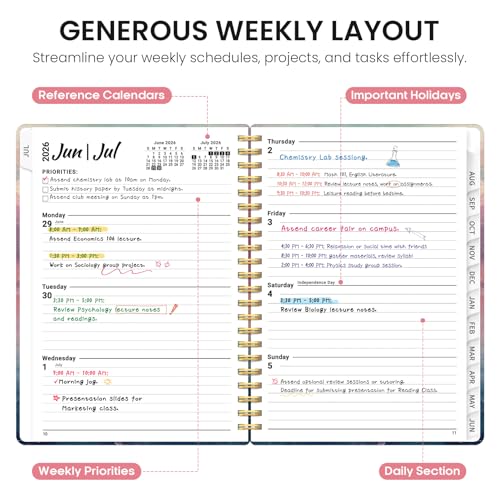 Planner 2026-2027, Academic Year Weekly and Monthly Calender Planner, from Jul 2026 - Jun 2027, Spiral Bound School Planning Book, Perfect for Teacher, Student, Women & Men, A5 (6.3" x 8.5"), Sunset - color: A-Sunset, size: (6.3"x8.5")a5