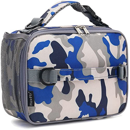 FlowFly Kids Lunch Bag, Durable Insulated School Lunch Box with Shoulder Strap and Bottle Holder, Water-resistant Thermal Small Lunch Cooler Tote for Teen Boys & Girls,Blue Camo - color: Blue Camo