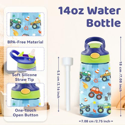Truck 14oz Water Bottle with Straw - Leakproof BPA-Free Plastic Pop-Up Spout, Reusable Leak Proof Travel Bottle for Outdoor Sports - color: Truck2