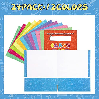 Outus 24 Pcs Students Classwork Pocket Folders Bulk Portfolio Take Home Folders Gifts for Classroom Home Office Students Teachers School Supplies - style: Classicl Style
