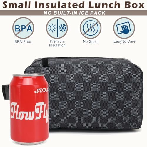 FlowFly Small Insulated Lunch box Portable Soft Bag Mini Cooler Thermal Meal Tote Kit with Buckle for Work, PlaidWithBuckle - color: PlaidWithBuckle