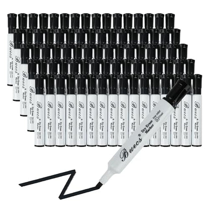 Buecs Black Dry Erase Markers, Low-Odor, 80 Count, Chisel tip, Perfect for Writing on Whiteboards, Dry-Erase Boards, Glass, Office Supplies