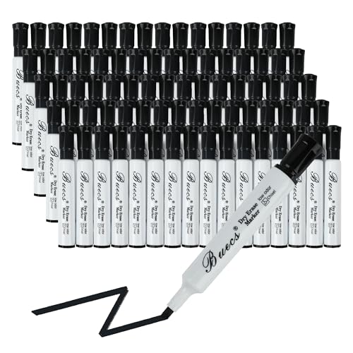 Buecs Black Dry Erase Markers, Low-Odor, 80 Count, Chisel tip, Perfect for Writing on Whiteboards, Dry-Erase Boards, Glass, Office Supplies