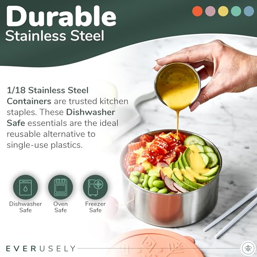 Stainless Steel Food Containers, Metal Lunch Boxes, Set of 5, Bright | Everusely lunch containers feature colorful lids and offer durable utility for snacks, meal prep, and food storage. - color: Bright