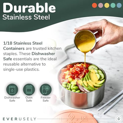 Stainless Steel Food Containers, Metal Lunch Boxes, Set of 5, Bright | Everusely lunch containers feature colorful lids and offer durable utility for snacks, meal prep, and food storage. - color: Bright