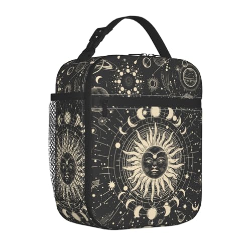 Sun and Moon Mystic Goth Witchy Black Lunch Box Reusable Insulated Totes Lunch Bag Thermal Cooler For Boy Girls School Men Women Beach Travel - color: Sun and Moon Mystic Goth Witchy