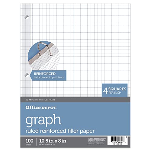 Office Depot® Brand Reinforced Filler Paper, 8" x 10-1/2", Quadrille Ruled, White, Pack Of 100 Sheets