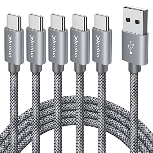 CLEEFUN USB to USB C Cable 3ft, 5-Pack USB A to Type C Cable Fast Charging | for iPhone 17 16 15 Pro Max Air Plus, for Samsung Galaxy S26 S25 S24 S23 S22 S21 S20 A17 A16 A56 A55 A26 A35 A36, Grey - color: Grey, size: 3ft