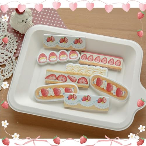 Irregular Strawberry Dessert Cute Sticky Tabs Strawberries Cream Bread Cake Design Page Annotation Book Tabs Cartoon Fruit Sticky Note Index Tabs for Planner Stationery School Office Study Supplies