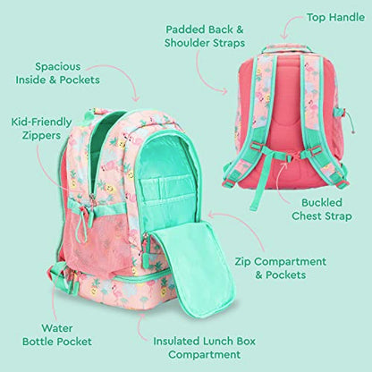 Bentgo Kids 2-in-1 Backpack & Insulated Lunch Bag - Durable 16” Backpack & Lunch Container in Unique Prints for School & Travel - Water Resistant, Padded & Large Compartments (Tropical) - color: Tropical