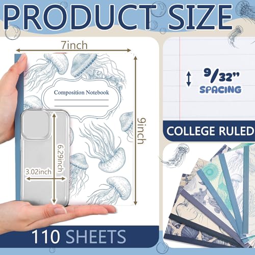 Harloon 6 Pack Composition Notebooks College Ruled Bulk Blue Ocean Composition Notebook 110 Page 7-1/2" x 9-3/4" Retro Aesthetic Journal Back to School Gift for Classroom Office First Day of School - style: Ocean