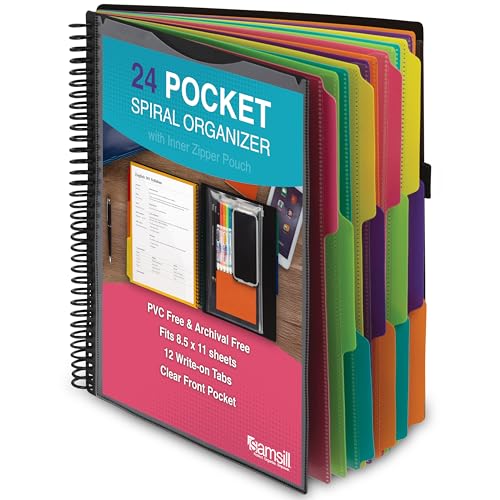 Samsill Spiral Folder Organizer - 12 Dividers & 24 Pockets with Zipper Pouch, Multi Pocket Color Coordinated Folder with Customizable Tabs, Document Organizer (Fashion) - color: Fashion, size: Single, style: 12 Dividers