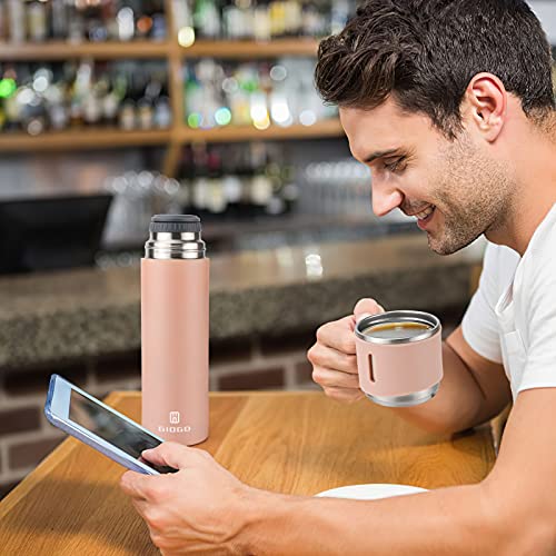Stainless Steel Thermo 500ml/16.9oz Vacuum Insulated Bottle with Cup for Coffee Hot drink and Cold drink water flask.(Pink,Set) - color: Pink (Set), size: 16.9 Ounces