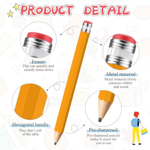 16 Inch Wooden Large Jumbo Pencils Giant Big Funny Wood Pencil with Cap and Eraser Fun Novelty Gifts for Kids School Kindergarten Home Office Prop Supplies (Yellow) - color: Yellow