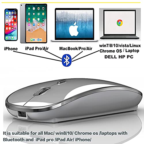 Bluetooth Mouse for iPad pro iPad Air Mac MacBook Pro MacBook Air MacBook Laptop Chromebook Win8/10/11 HP DELL PC - color: GREY