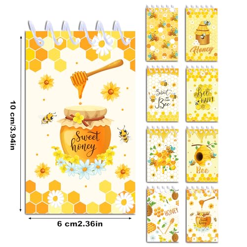8 Pack Mini Bee Spiral Pocket Notepads Cute Honey Small Journal Pocket Notebooks Honeybee Party Favors Spiral Mini Notebooks for Classroom Teens Teacher Rewards Party Gifts