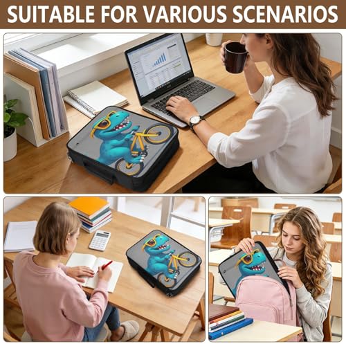 Heavy-Duty 3-Hole Ring System Binder Organizer Portfolio with 7-Pocket Accordion Divider, Blue Dinosaur Portable Expanding File Folder with Elastic Pen Loops Organizer