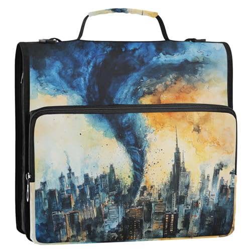 Krafig Storm Blue Tornado Zipper Binder Bag 3 Ring with Handle Shoulder Strap, Binder File Organizer Bag Storage Case for School Office Work