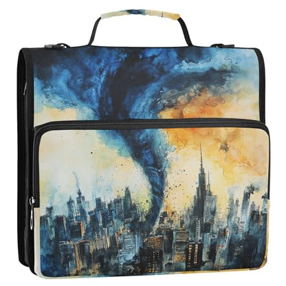 Krafig Storm Blue Tornado Zipper Binder Bag 3 Ring with Handle Shoulder Strap, Binder File Organizer Bag Storage Case for School Office Work