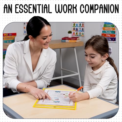 Essex Wares - 6 Pack, Pastel, Dry Erase Pocket Document Protectors, 10" Wide x 13.5" Tall - Dry Erase Clear Plastic Sleeves - Reusable & Easy Erase Plastic Invoice Holders, Water-Resistant & Durable - color: Pastel Colors