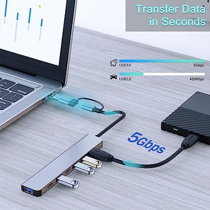 VIENON Aluminum USB C & USB Hub 7-in-1 with USB 3.0, USB-C Ports for PC/Laptops/MacBook Pro/Air/iMac/iPad and More Devices