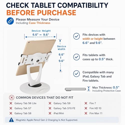 MAX SMART Tablet Stand for POS, Weighted Base Holder for Retail & Reception - color: White