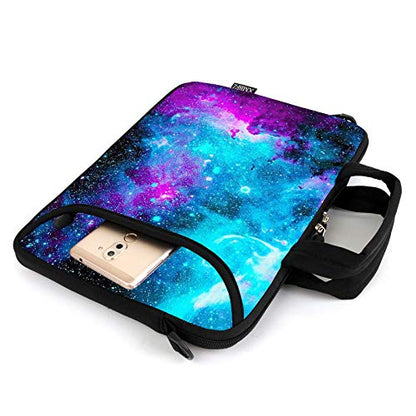 15.6" laptop sleeve chromebook case adjustable shoulder strap with handle accessory pocket (Blue galaxys) - color: Blue Galaxys