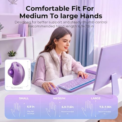 seenda Wireless Trackball Mouse, Ergonomic Bluetooth Rollerball Mouse Rechargeable, 3 Device Connection Optical Mice Adjustable DPI Thumb Control Mice Compatible for PC/Laptop/Windows/Mac - Purple - color: Purple