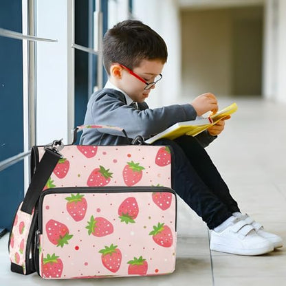 Cartoon Strawberry 3 Ring Binder,Capacity & Multi-Pockets Zipper Binder Bag Organizer with Shoulder Strap & Handle School Office Supplies