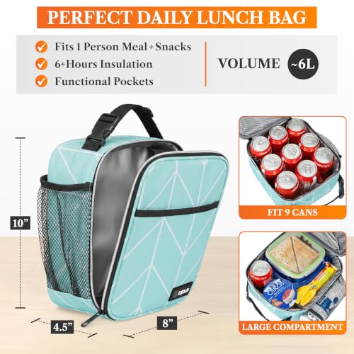 opux Insulated Lunch Bag for Kids Boys Girls, Small Compact Lunch Box with Wide Opening & Mesh Pockets, Reusable Lunch Pail for School, Work, Adults, Men, Women, Teal - color: Teal