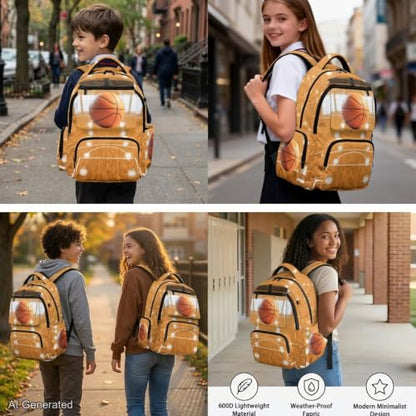 Basketball Backpack for Boys 8-12 Kids Basketball Backpacks for School with Lunch Carrier Water Bottle Pouch and Zipper Pencil Case 4PCS Set Bookbag with Side Pocket 17 inch Back to School - color: Basketball